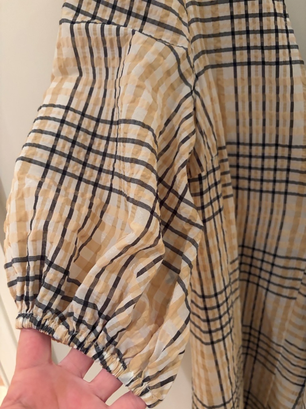 GANNI SEERSUCKER CHECK MINI DRESS IN IVORY SIZE EU 38. US 8 - Picture 7 of 12